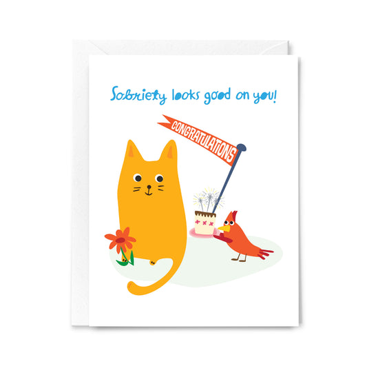 Sobriety Greeting Card – Sobriety Looks Good on You! Celebration Cake Design by Loo McNulty