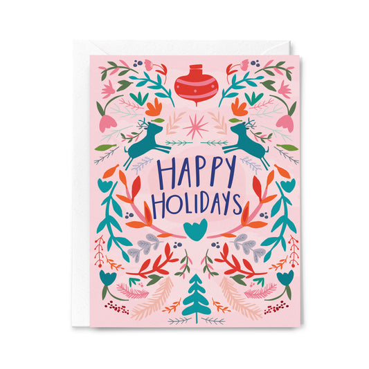 Happy Holidays Pink Floral